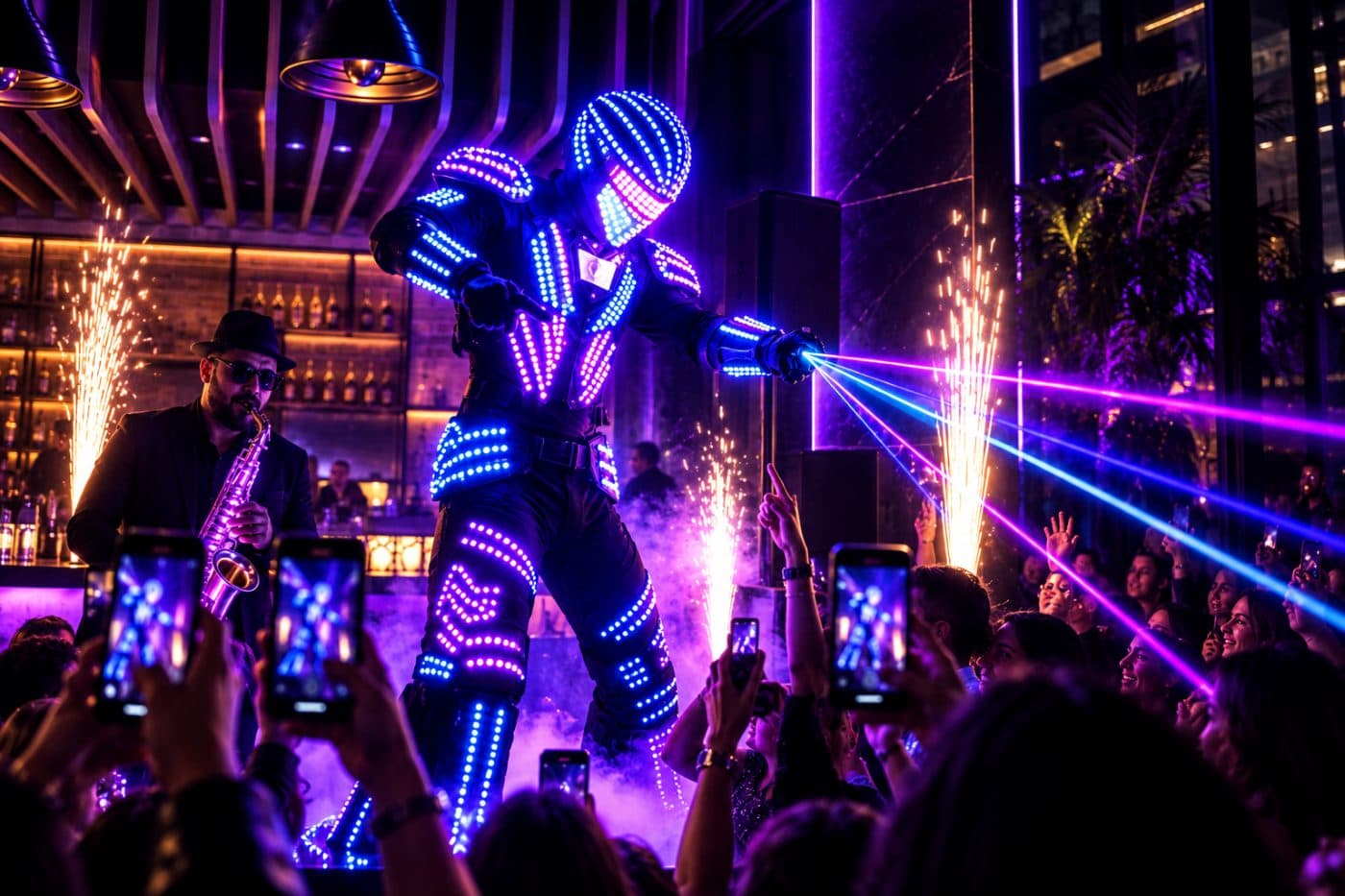 Robot LED en show devant le public